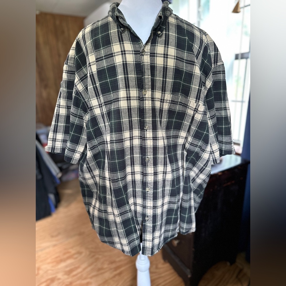 Faded Glory Men's Black & Tan Button Down Short Sleeve Shirt, 2X